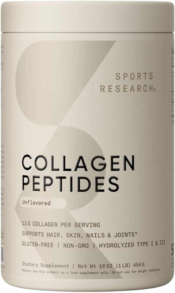 Sports Research Collagen Peptides for Women & Men, Unflavored, 16 oz.