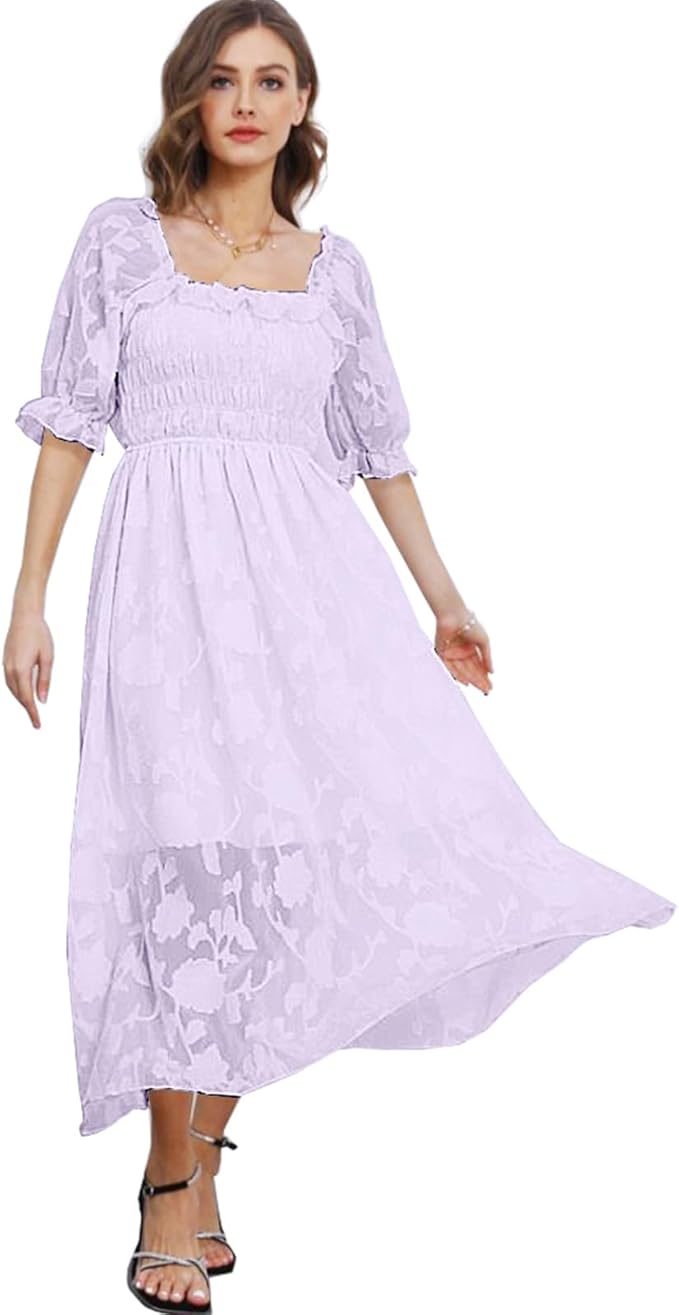 Women Floral Easter Spring Summer Dress Square Neck