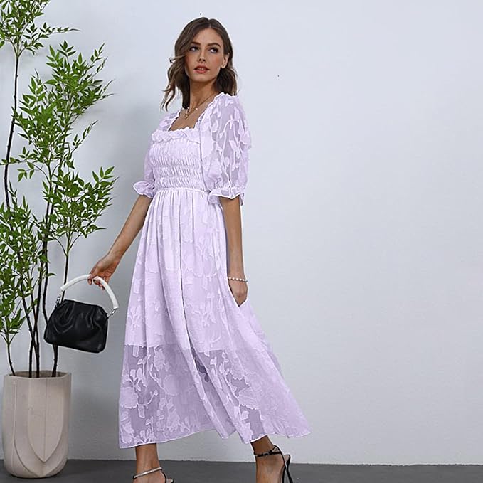 Women Floral Easter Spring Summer Dress Square Neck - Image 2